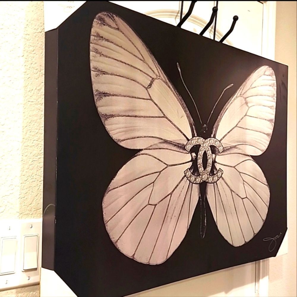Chic Black & Cream Butterfly Wall Art with Decorative Emblem - Picture 4 of 5